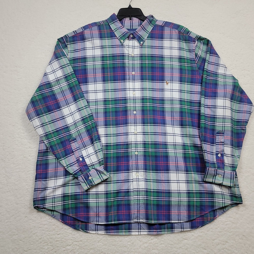 Ralph Lauren Button Down Shirt Mens 3XB Plaid Long Sleeve Cotton Big & Tall